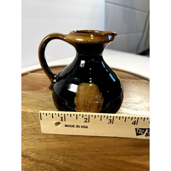 Hand Slung Studio Art Pottery Small Pitcher Dark Brown Glaze W/Areas Of Lt Brown - Picture 9 of 10
